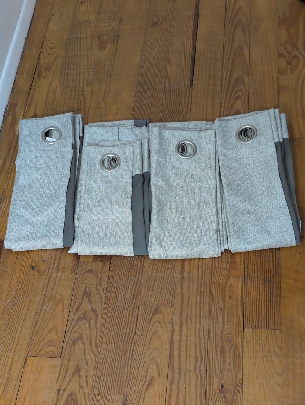 Light Beige and Gray Grommet Curtain Panels - Neutral Two-Tone Pair 4 Curtains
